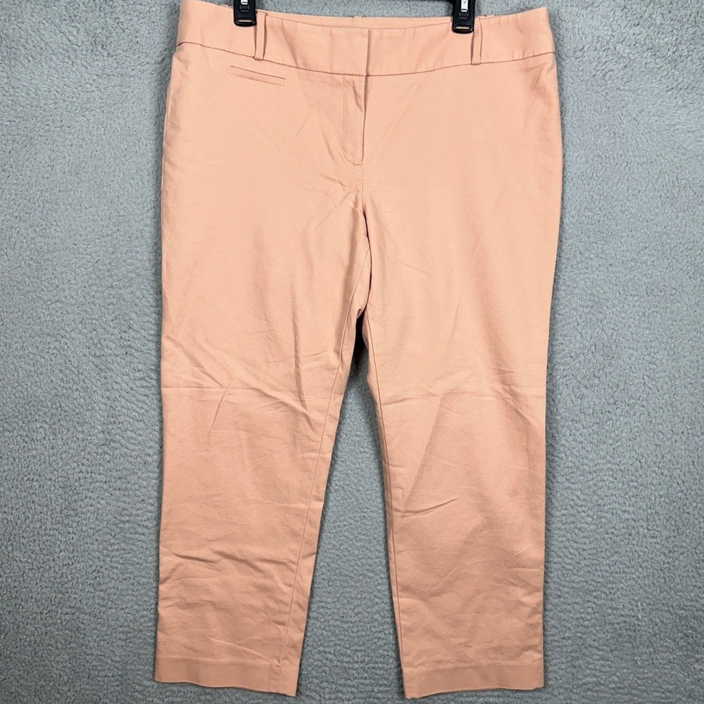 LOFT Marisa Pants Women 14 Peach Pink Cropped Stretch Trousers Flat Front Casual